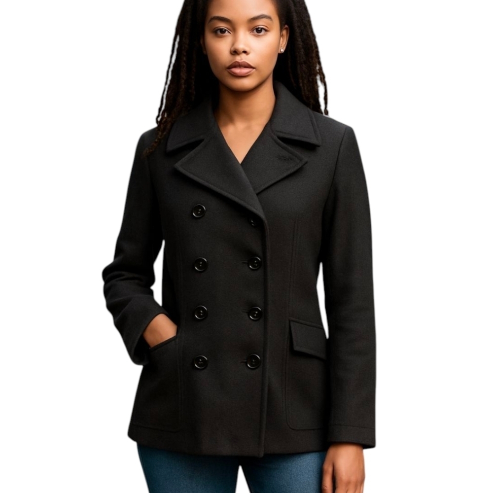Braetan navy short double breasted Minimalist Tailored Classic pea coat sz L
